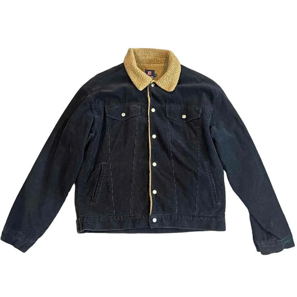 Chaps Men's Black Sherpa Lined Trucker Denim Jacket Size Large - Picture 2 of 4